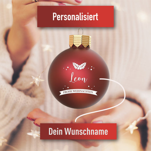 Personalisierte Weihnachtskugel Rot - Motiv Weihnachtskranz  - Geschenkfreude