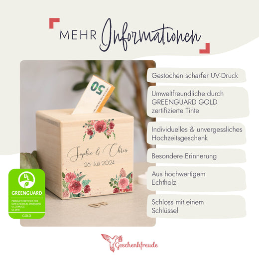 Spardose Hochzeit personalisiert - Floral2  - Geschenkfreude