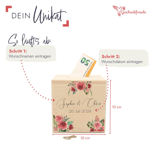 Spardose Hochzeit personalisiert - Floral2  - Geschenkfreude