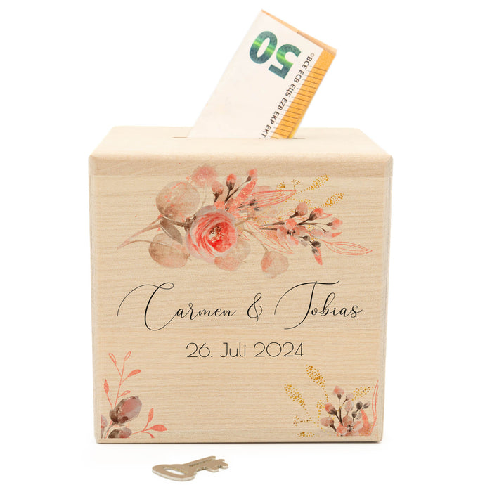 Spardose Hochzeit personalisiert - Floral6  - Geschenkfreude