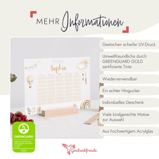 Stundenplan abwischbar personalisiert - Boho  - Geschenkfreude