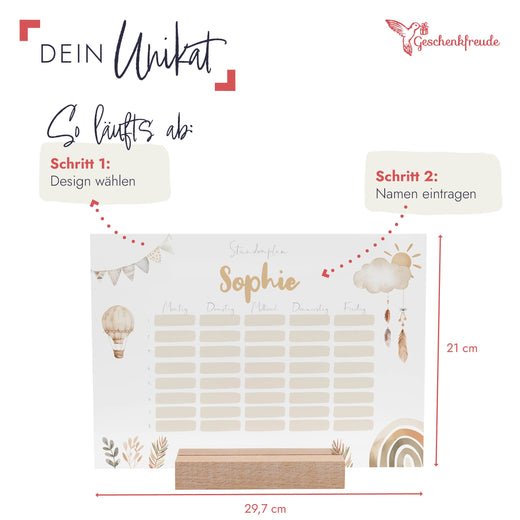 Stundenplan abwischbar personalisiert - Boho  - Geschenkfreude