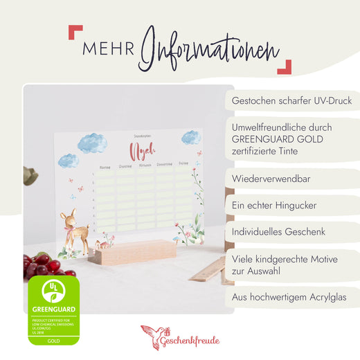 Stundenplan abwischbar personalisiert - Reh  - Geschenkfreude