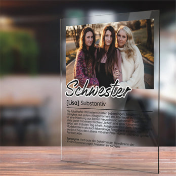 Acrylglas Foto - Definition Schwester - Geschenk für die Schwester in der Größe 20x15 cm  - Geschenkfreude