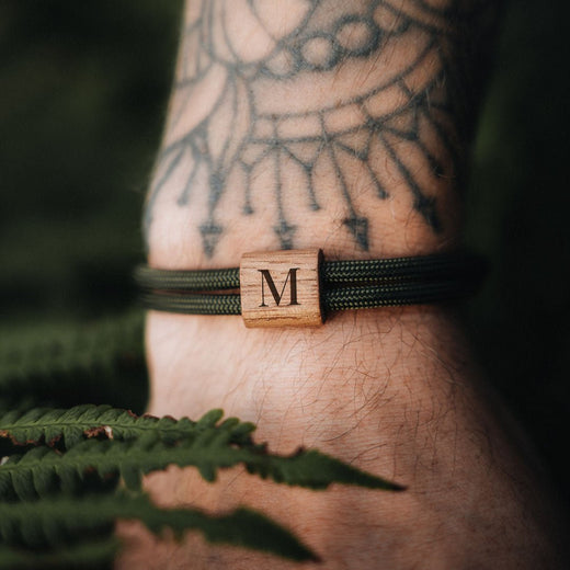 Armband mit Gravur - Paracord Armband - Olive Grün / Schwarz  - Geschenkfreude