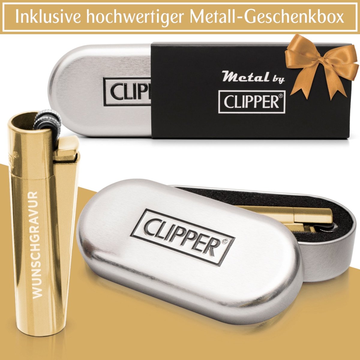 Clipper Feuerzeug mit Gravur | Gold  - Clipper