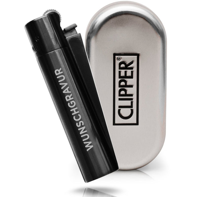 Clipper Feuerzeug mit Gravur | Matt Schwarz  - Clipper