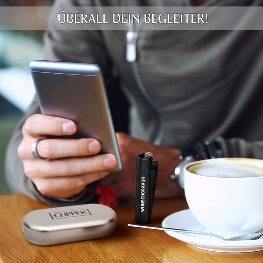 Clipper Feuerzeug mit Gravur | Matt Schwarz  - Clipper
