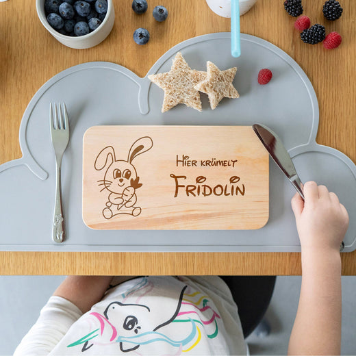 Frühstücksbrettchen mit Gravur Kinder Hase  - Geschenkfreude