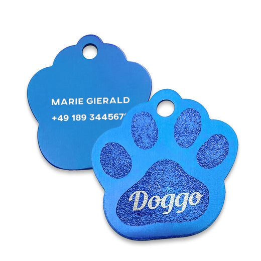 Hundemarke Pfote mit Gravur | personalisiert in blau  - Geschenkfreude
