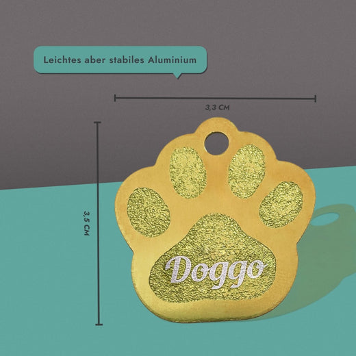 Hundemarke Pfote mit Gravur | personalisiert in gold  - Geschenkfreude