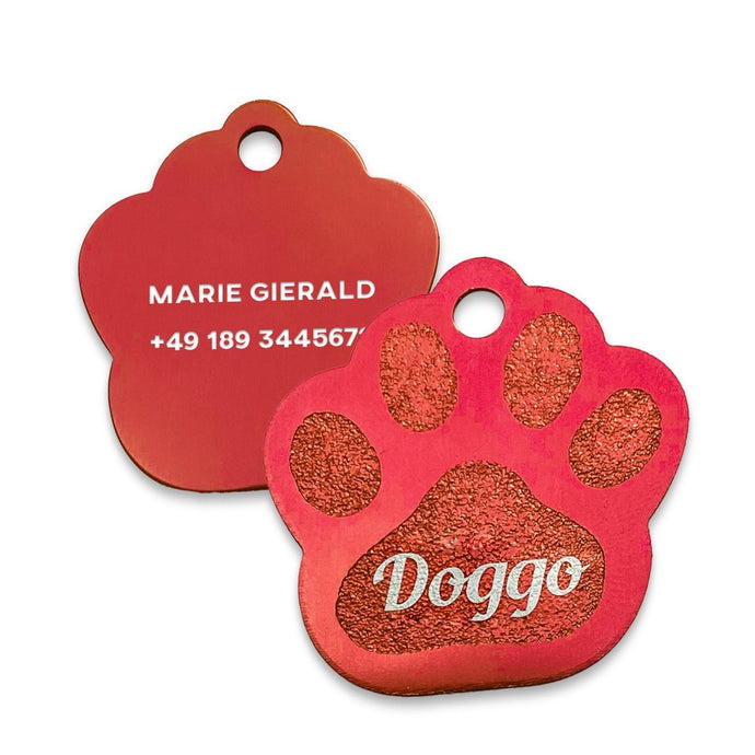 Hundemarke Pfote mit Gravur | personalisiert in rot  - Geschenkfreude