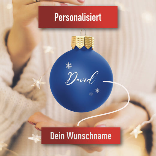 Personalisierte Christbaumkugel Blau - Motiv Schneeflocken  - Geschenkfreude