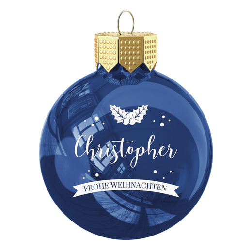 Personalisierte Christbaumkugeln Blau - Motiv Weihnachtskranz  - Geschenkfreude