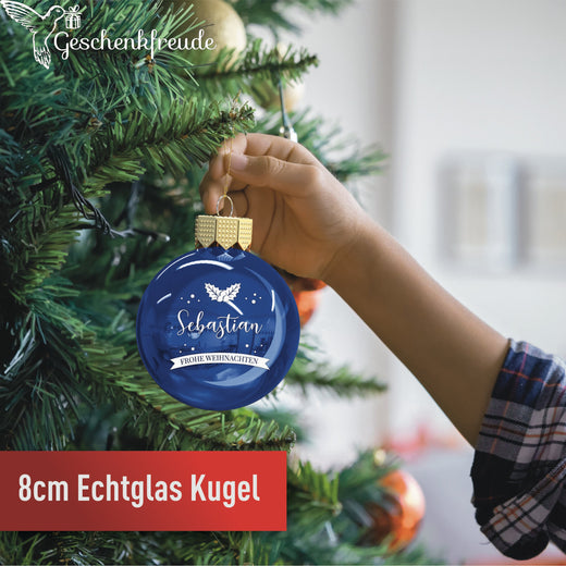 Personalisierte Christbaumkugeln Blau - Motiv Weihnachtskranz  - Geschenkfreude