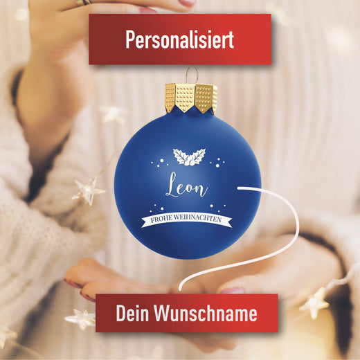 Personalisierte Christbaumkugeln Blau - Motiv Weihnachtskranz  - Geschenkfreude