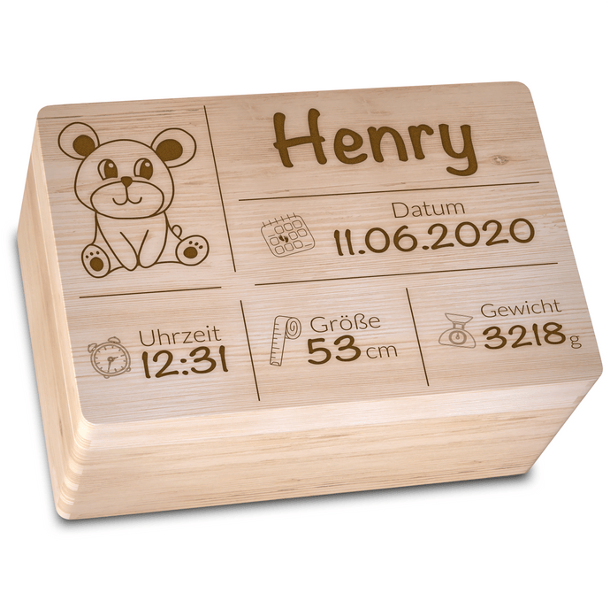 Personalisierte Erinnerungsbox Baby aus Holz - Motiv Geburt  - Geschenkfreude