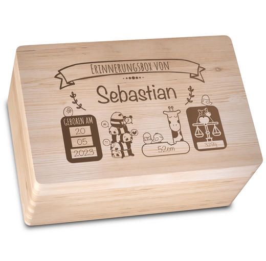 Personalisierte Erinnerungsbox Baby aus Holz - Motiv Tiere  - Geschenkfreude