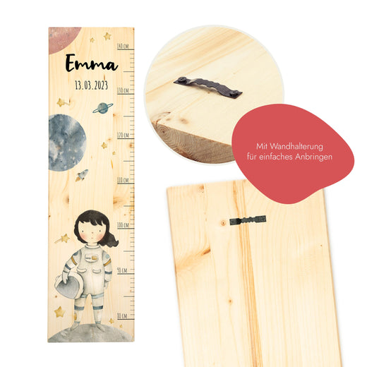 Personalisierte Messlatte Kinder Holz - Motiv Astronaut  - Geschenkfreude