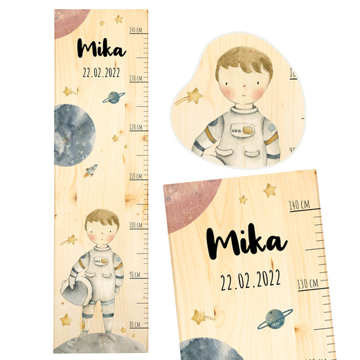 Personalisierte Messlatte Kinder Holz - Motiv Astronaut  - Geschenkfreude