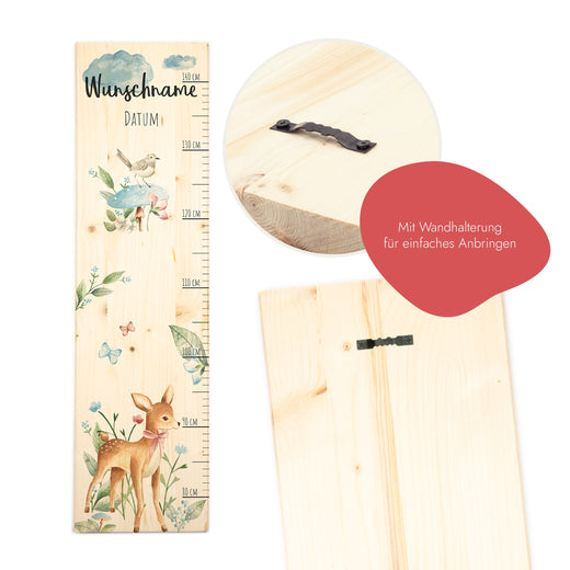Personalisierte Messlatte Kinder Holz - Motiv Reh  - Geschenkfreude