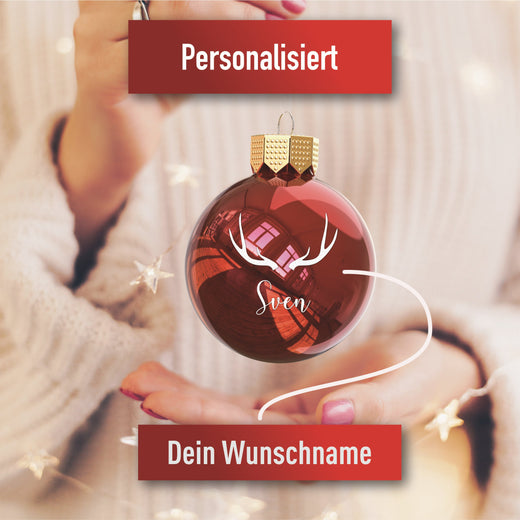 Personalisierte Weihnachtskugel Rot - Motiv Geweih  - Geschenkfreude