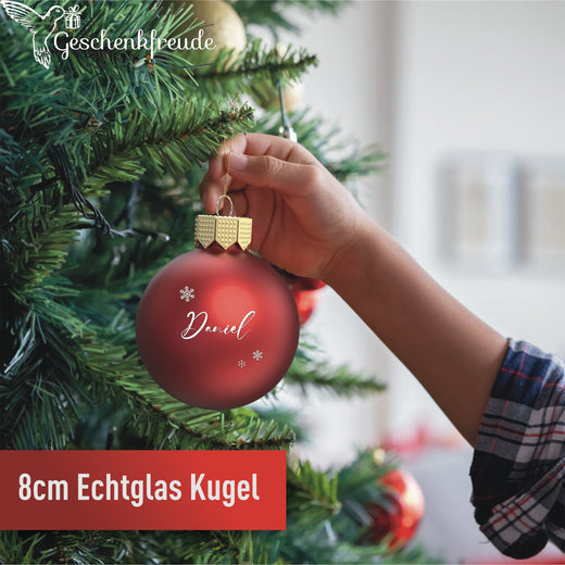 Personalisierte Weihnachtskugel Rot - Motiv Schneeflocken  - Geschenkfreude