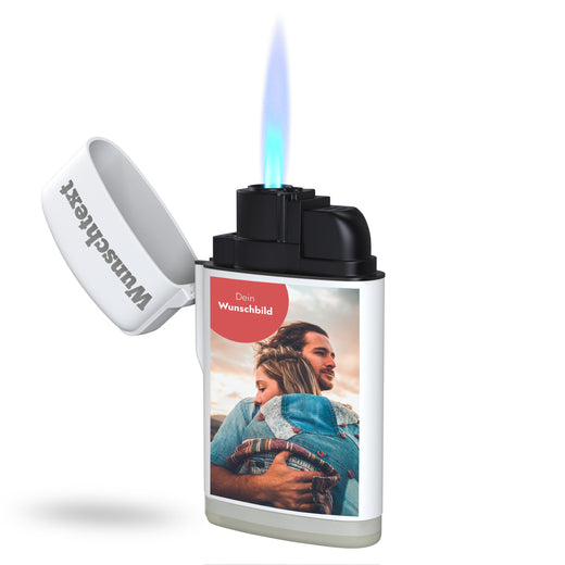 Personalisiertes Feuerzeug mit Foto in Weiß - Rubber JET-Flame  - Geschenkfreude