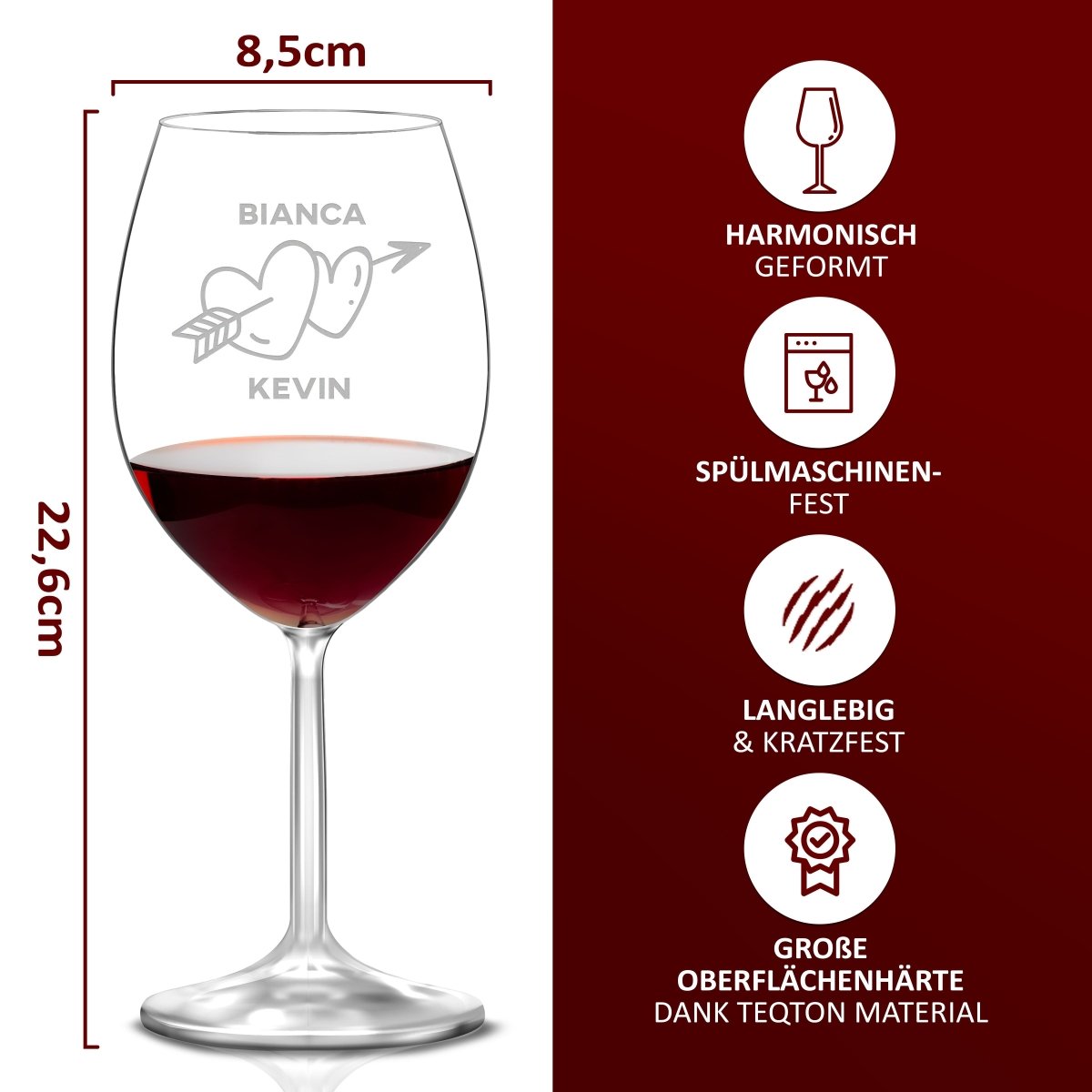 Weinglas mit Gravur | Herzen mit Pfeil  - Leonardo