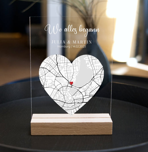Wo alles Begann Karte - Personalisiertes Acrylglas als Partnergeschenk  - Geschenkfreude