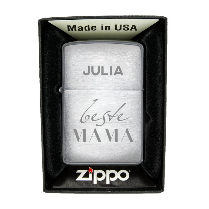 Zippo Feuerzeug mit Gravur | Brushed Steel | Beste Mama  - Zippo