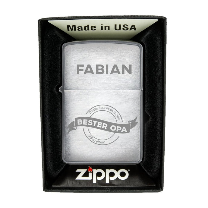 Zippo Feuerzeug mit Gravur | Brushed Steel | Bester Opa  - Zippo