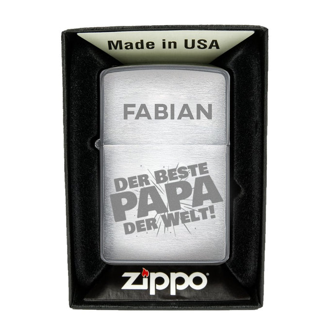 Zippo Feuerzeug mit Gravur | Brushed Steel | Bester Papa  - Zippo