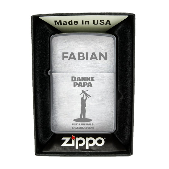 Zippo Feuerzeug mit Gravur | Brushed Steel | Danke Papa  - Zippo