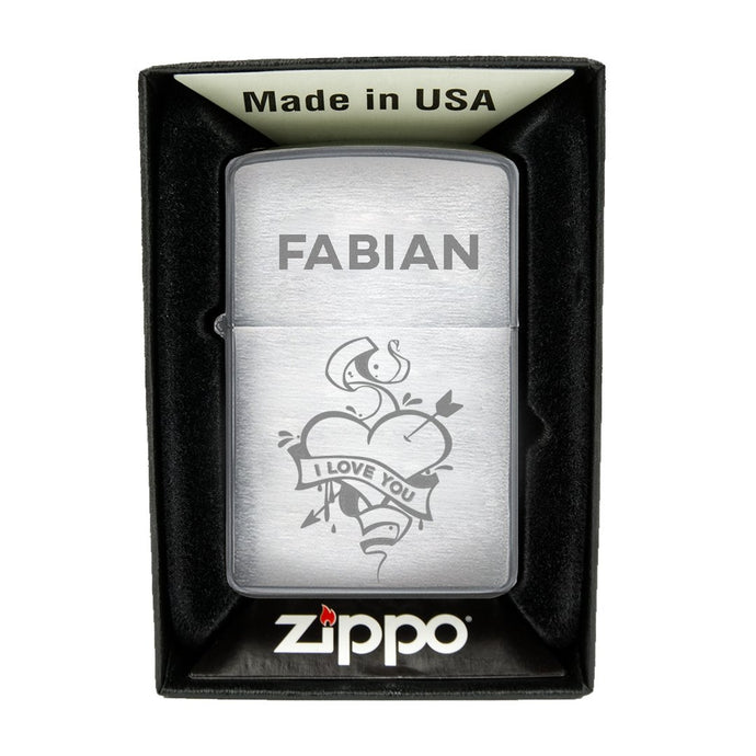 Zippo Feuerzeug mit Gravur | Brushed Steel | Herz Pfeil  - Zippo