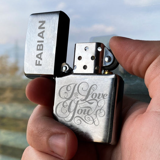 Zippo Feuerzeug mit Gravur | Brushed Steel | I love You  - Zippo