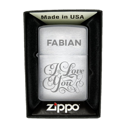 Zippo Feuerzeug mit Gravur | Brushed Steel | I love You  - Zippo