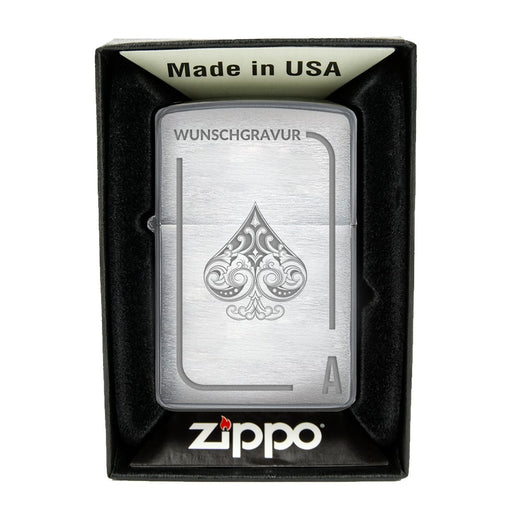 Zippo Feuerzeug mit Gravur | Brushed Steel | Karte  - Zippo