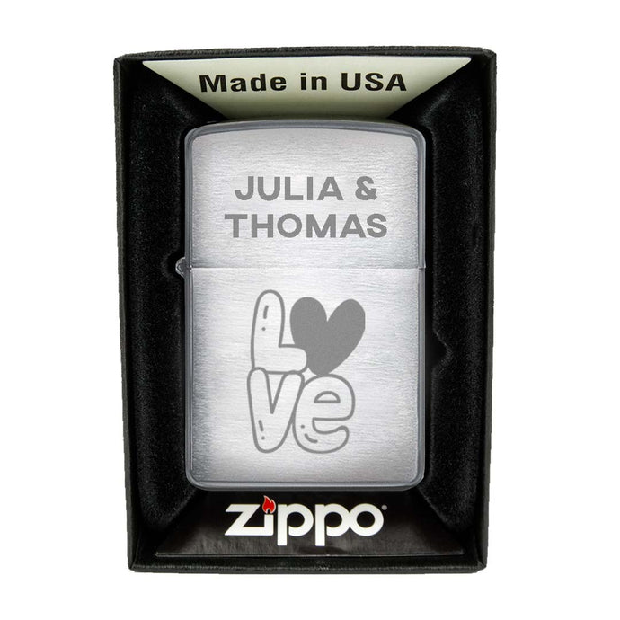 Zippo Feuerzeug mit Gravur | Brushed Steel | Love Herz  - Zippo