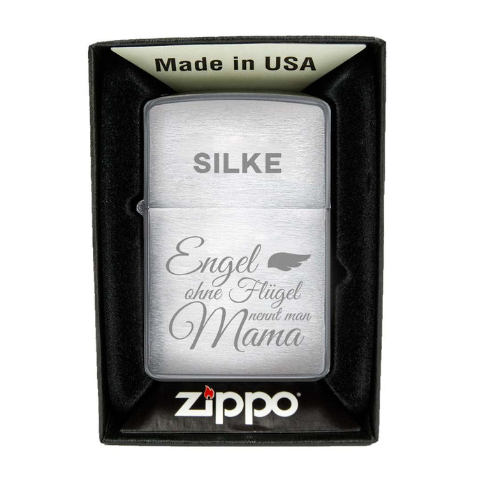 Zippo Feuerzeug mit Gravur | Brushed Steel | Mama Engel  - Zippo